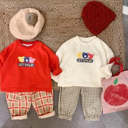 BOBOTCNUN New Clothing Set 2021 New Fashion Boys Girls Long Sleeve Pullover+cotton Plaid Pants Spring Autumn Pajamas Clothes Set