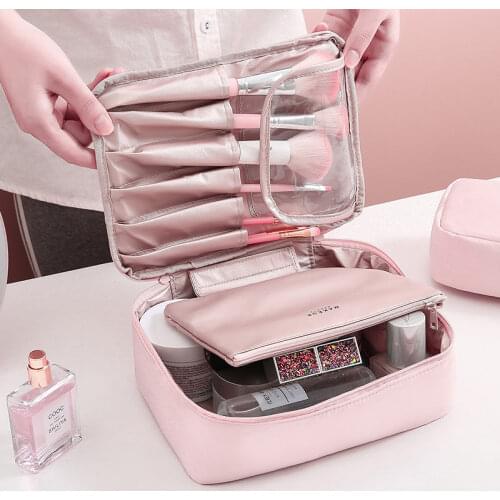 Portable Travel Makeup Storage Box Bag Waterproof and Anti-wrinkle Two-in-one Makeup Fashion Female Storage Classification Bag