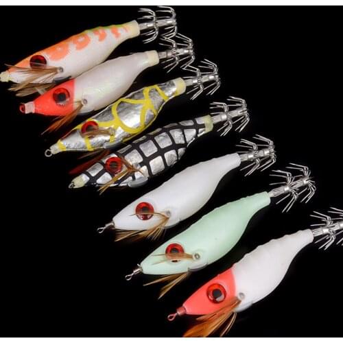 RIVERSIDE Fishing Lure Wood Shrimp Squid Hook Jigs 9g 10CM Artificial Baits Soft Squid Lure Fishing Tackle