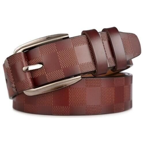 JXQBSYDK Luxury Belts for Men Pin Buckle Plaid Designer Belts Men High Quality Leather Belts Jeans Cowboy Ceinture Homme 2020