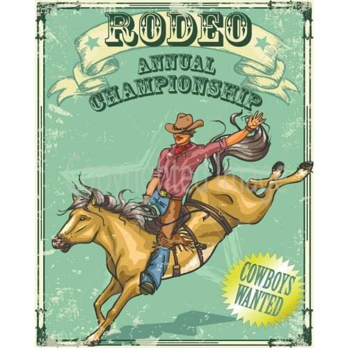 RODEO COWBOYS WANTED LARGE METAL TIN SIGN POSTER VINTAGE STYLE WALL PLAQUE