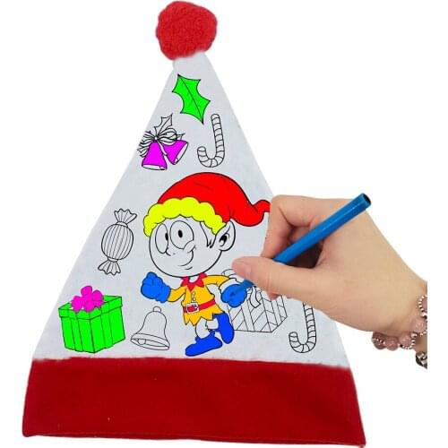 Christmas gift Canvas Christmas hat graffiti Christmas hat childrens handmade DIY graffiti toys give five watercolor pens