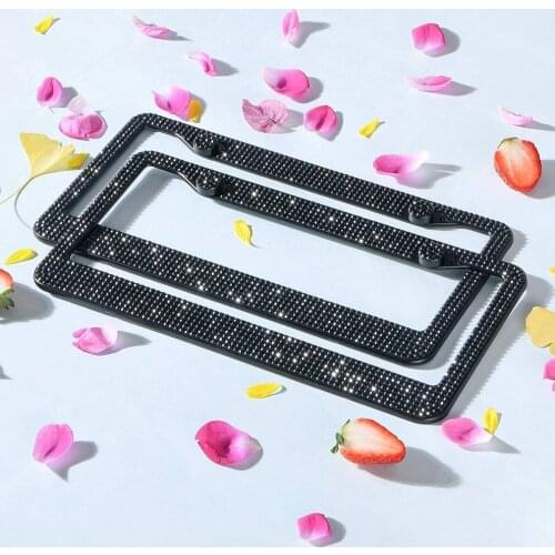 Handcrafted Crystal Rhinestone Premium Stainless Steel Bling License Plate Frame Luxury 2 Holes License Plate Holder