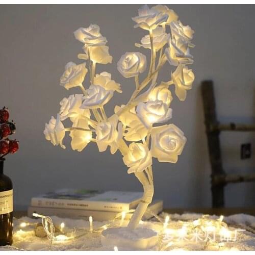 LED White Pink Rose Flower Bedside Bedroom Night Lamp Table Lamp Flower Branch DIY Family Party Wedding Christmas Decoration