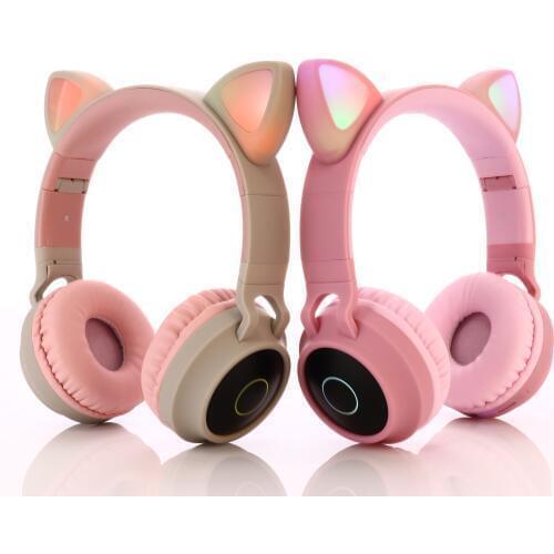 LED Cat Ear Headphones Noise Cancelling Bluetooth 5.0 Adults And Kids Headset Support TF Card FM Radio With Mic Wireless+Wire