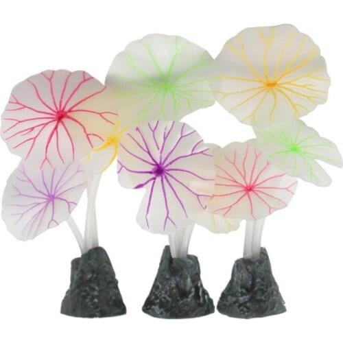 Glow Aquarium Decoration Artificial Silicone Plant Lotus Flower with Leaf Mushrooms Water Landscape Decor Fish Tank Accessories