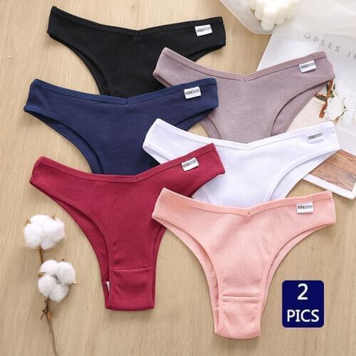 2pcs FINETOO Brazilian Pant Solid Cotton Female Soft Bikini Women Comfortable Breathable New M-XL Fashion Washable Girl Lingerie
