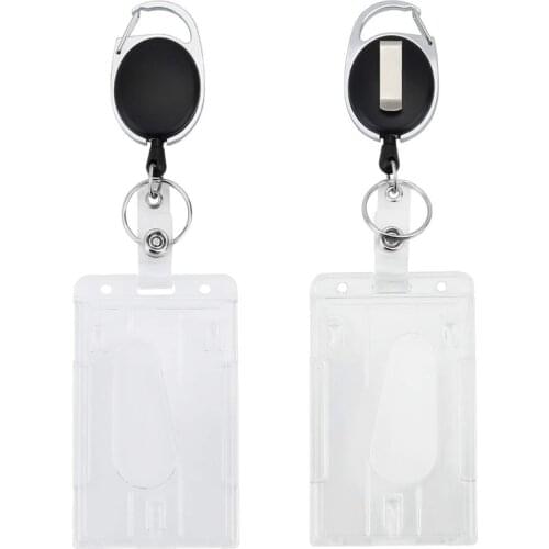 1pc Retractable Badge Holder with Badge Reel ID Work Card Holder Clip Vertical Style Clear ID Name Tag Office School Supplies