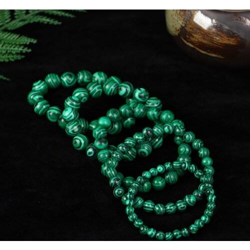 6/8/10/12/14mm Green Malachite Stone Beads Bracelets & Bangle For Women Men Crystal Charm Bracelet Buddhist Beads Jewelry