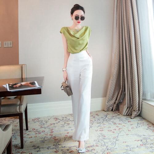 Women 2021 Summer Fashion Suit Female Fashion Casual Shirt Top and Pants Two Piece Set Office Lady OL Sets Elegant Outfits B33