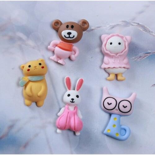 10Pcs/lot Cartoon Animals Flat back Resin Cabochon Rabbit Bear Cat Fit Phone Decoration Scrapbooking DIY Hair Accessories Crafts