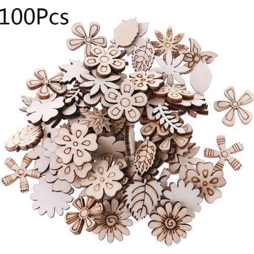 100pcs Laser Cut Wood Flowers and leaves Embellishment Wooden Shape Craft Wedding Decor
