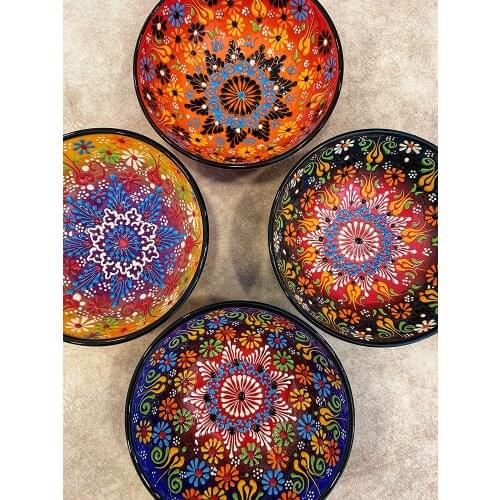 4x Decorative Ceramic Bowl,Handmade Turkish Ceramic,Small Ceramic Serving Bowl Set,Tapas Bowls, snack Bowl Set,Salad Bowl,15 Cm