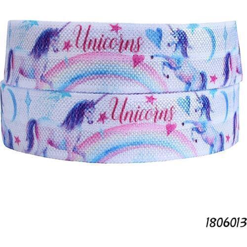 50 yards/lot) Flora Ribbons unicorn and rainbow printed fold over elastic foe for hair ties
