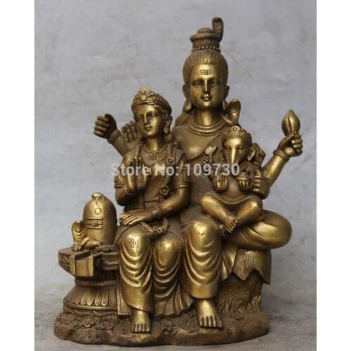 8"Buddhism Bronze India Angel Kwan-yin Tara Elephant Ganesh Buddha Snake Statue