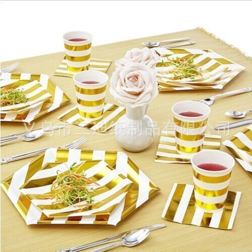 8pcs Gold Disposable Tableware Paper Plates Cup Gold DIY Birthday Baby Shower Girl Wedding Hen Party Supplies SAD10