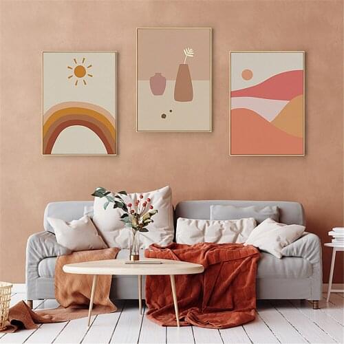 Abstract Rainbow Sun Wall Art Canvas Mountain River Landscape Poster Geometry Face Leaf Line Drawing Print Painting Home Decor