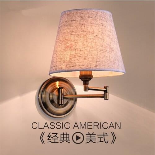 American Rocker Fabric Wall Lamps Bedroom Hotel Country Sconce Wall Lights Nordic with Switch Dimming LED Study Table Lighting