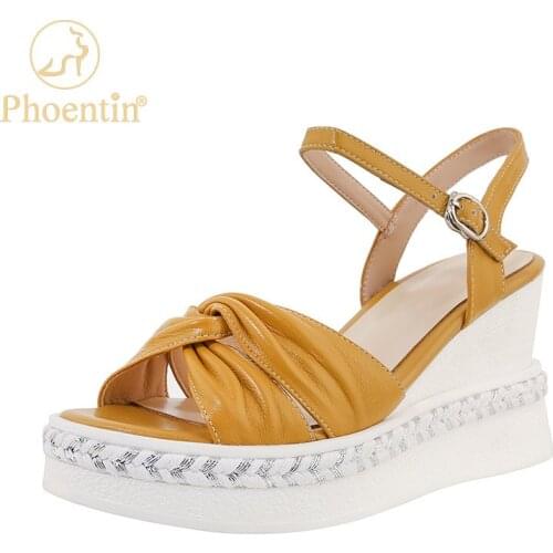 Phoentin Womens Platform Wedge Heel Sandals Summer Fashion High Heel Genunie leather Shoes Casual boho Party shoes 34-42 FT1625