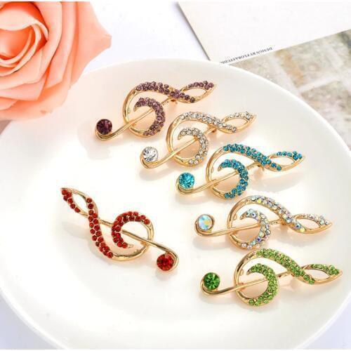 Mziking New Crystal Brooches Cheap Small Wholesale Rhinestone Brooch for Women Music Note Broche Fancy Broach Scarf Pins Pusheen