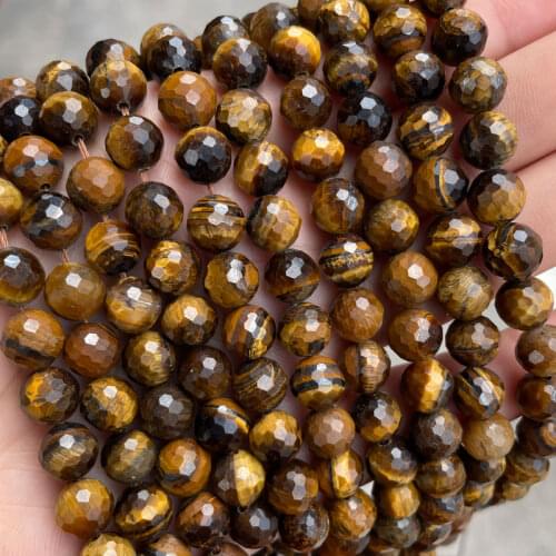 128 Faceted Natural Yellow Tiger Eye Stone Beads 8mm Round Loose Spacer Beads 15'' Strand DIY Charm Bracelet For Jewelry Making
