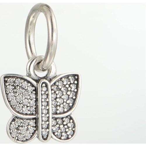 CKK 925 Sterling Silver Bead Pave Butterfly Dangle Charms Beads for Jewelry Making Fit Pandora Bracelets DIY Accessories kralen