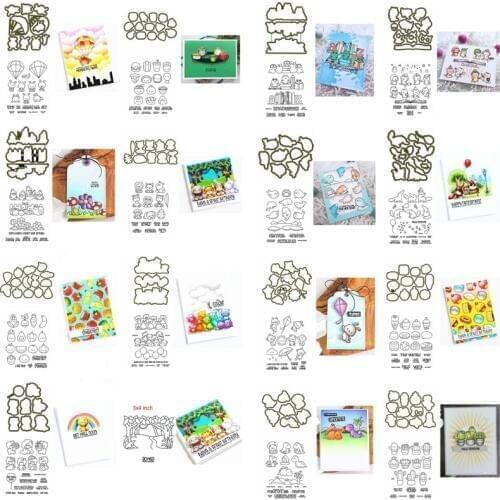 Dolphin Prickly Parachuting Animals Foods Cutting Dies and Clear Stamps set for DIY Scrapbooking Crafts Cards Making 2020 New
