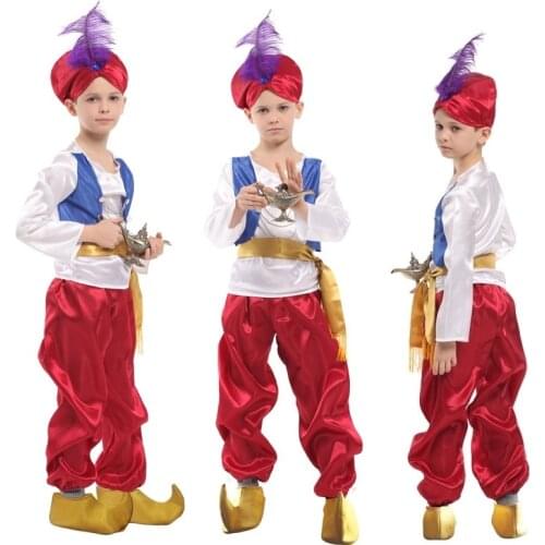 Kids Children halloween party aladdin costumes Aladdin Lamp genie costume Adam prince Fantasia Arab Clothing child boy Carnival