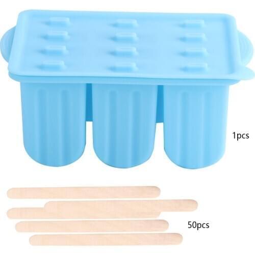 12-Grids Food Grade Silicone Ice Cream Mold Making Tool with Cover DIY Ice Cream Maker Mold Summer Home Kitchen Accessories