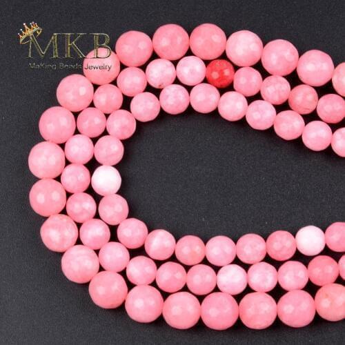 Faceted Pink Jades Stone Beads For Jewelry Making 4/6/8/10mm Round Beads Fit Diy Bracelet Necklace Wholesale Perles