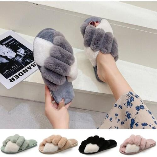 JALANJALKI Casual Indoor Ladies Platform Fully Plush Women Slippers Soft Warm Fur Winter Flat sole Non-slip Sexy Femal Slides