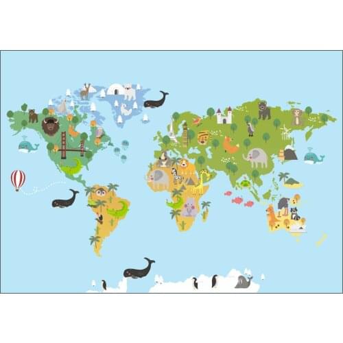 World Map of Animals For Kids ART SILK POSTER Decorative Wall painting 24x36inch