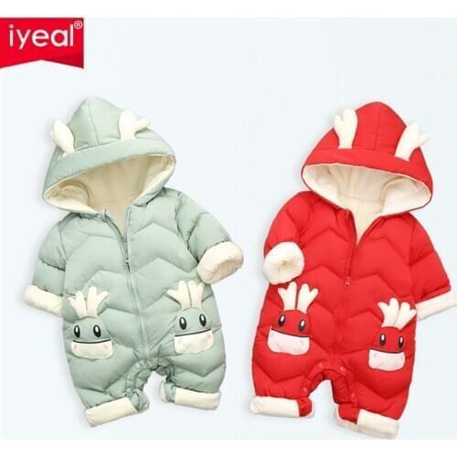 IYEAL Winter Overalls Jumpsuit Baby Newborn Plus Velvet Snowsuit Snow Wear Hooded Coat Boy Warm Romper Girl Clothes Rompers