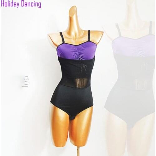 Sleeveless Striped Patchwork Women Latin Dance Bodysuit Latin Dancing Tops Practise Tango Chacha Dancing Performamnce T064