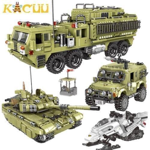 Military Heavy Duty Truck Blocks DIY Motorcycle Helicopters Tank Army Building Blocks Children Educational Figures Bricks Toys