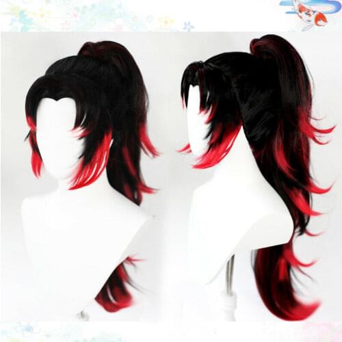 Demon Slayer Kimetsu No Yaiba Keigoku Yoriichi Cosplay Black Red Gradient Wig
