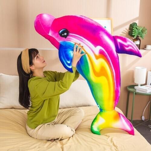 75-110cm Colorful Rainbow Dolphin Plush Toys Soft Stuffed Animal Doll Creative Birthday Gift