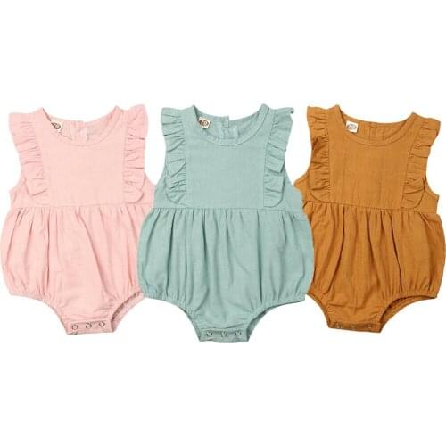 0-24M Cute Newborn Infant Baby Girl Clothes Flutter Sleeveless Romper Cotton and Linen Jumpsuit Outfit Summer NEW
