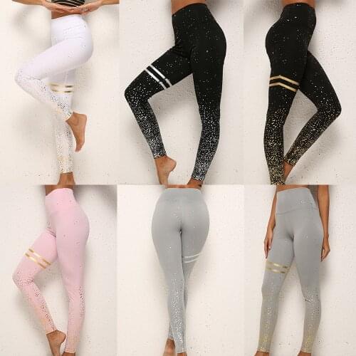 Fashion New Women Leggings Gold-stamped Yo-ga Pants High-waist Elastic Leggins Fitness Hip-lifting Body-building Bottom Pants