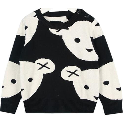 New 2021 Baby Boys Girl Clothes Cute Cartoon Cotton Knitting Fashion Children Black White Bear Sweater Boys Cardigan Kids Coat