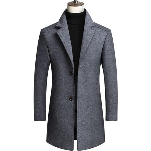 Autumn Winter 30% Wool Men Thick Coats Turn Down Collar Male Fashion Wool Blend Jackets Outerwear Casual Trench Ropa Hombre D136