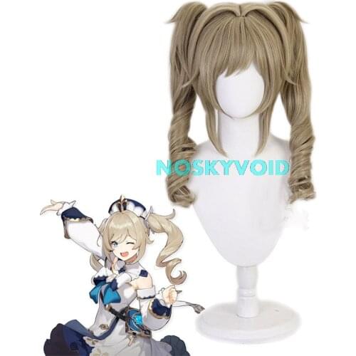 Game Costumes Genshin Impact Barbara Gunnhildr Cosplay Wig Double Ponytail Brown Curly Hair Barbara Headwear