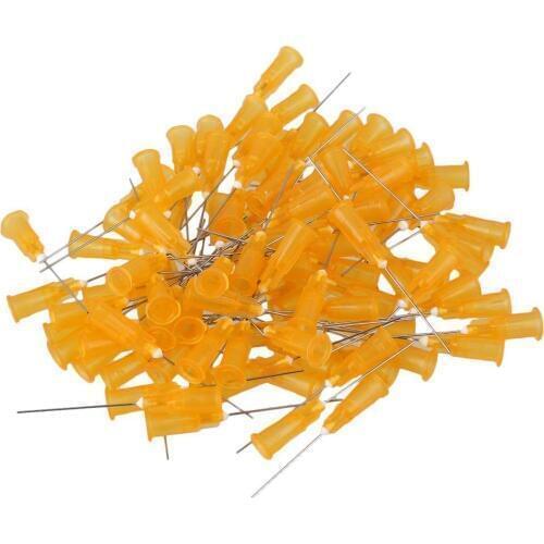 25Ga Orange 1'' Plastic Stuck Connector Stainless Steel Dispenser Needles Liquid Adhesive Glue Syringe Pack of 100