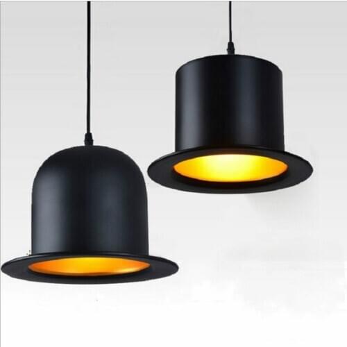 Retro Pendant Lamp Jazz Top Hat Aluminum Pendant Lamp 220v Outside Black Inside Golden Bar Counter Bedroom Cafe Lamp ZM912