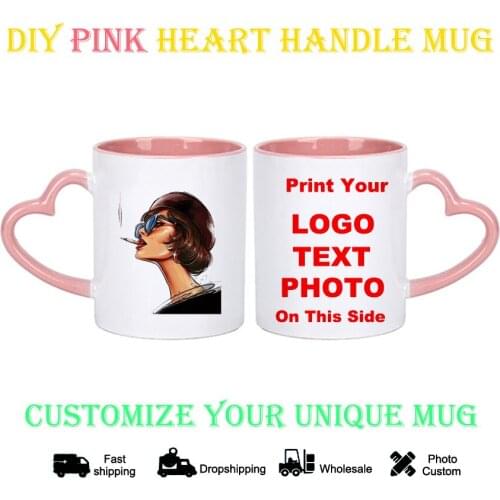 DIY Smoking girl Mug Pink heart Personalized Ceramic Mugs Coffee Milk Cup Gift Print Pictures photo mug KTDZ-RW-005-FA