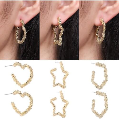 1Pair Geometry Earring Love-Heart Five-Pointed Star Rhombus Exaggerated Alloy Stud Ear Womens Temperament Fine Fashion Jewelry