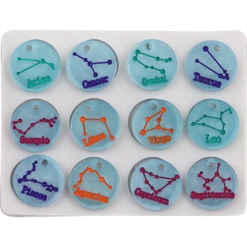12 Constellations Round Tags Silicone Mold Wax Tablet Silicone Mould For Car Pendant Gypsum Plaster Molds