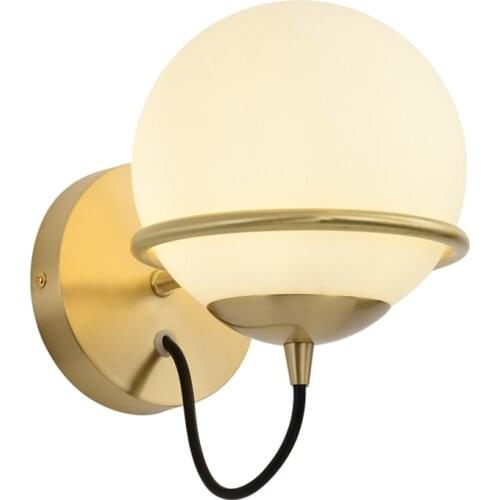 Nordic Bedside Aisle All Copper Wall Lamps Modern Living Room Bedroom Glass Ball Brass Sconces Wall Lights Decorative Fixtures