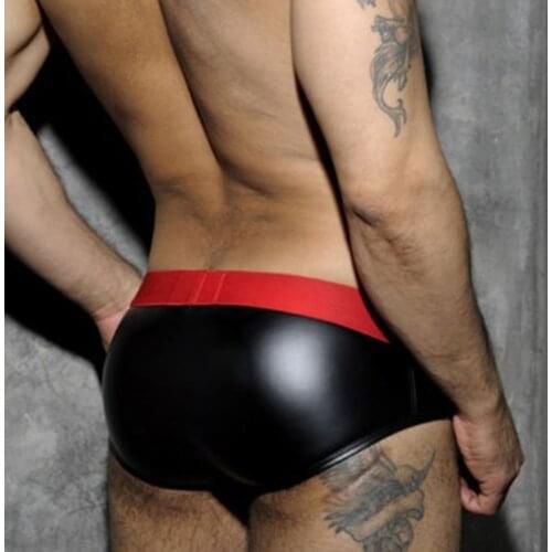 Mens Fashion Briefs Faux Leather Jockstrap Thong Sissy Stretch Pouch Panties Sexy Underwear Black Low Waist New Male Underpants