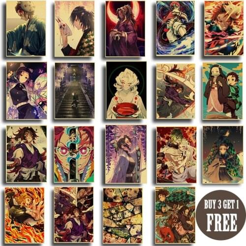 Vintage Japanese Posters Demon Slayer Kimetsu no Yaiba For Home Decor kraft Paper high quality poster wall Decor Painting